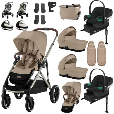 Cybex Gazelle S Twin Comfort Travel System- Almond Beige - With Footmuff