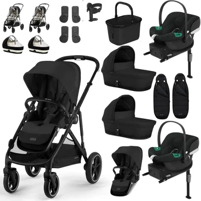 Cybex Gazelle S Twin Comfort Travel System- Moon Black - With Footmuff