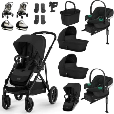 Cybex Gazelle S Twin Comfort Travel System- Moon Black - Without Footmuff