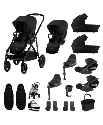 Cybex Gazelle S Twin Pushchair Bundle with Cybex Cloud T i-Size Rotating Baby Car Seat & Base (16 Pieces) - Moon Black