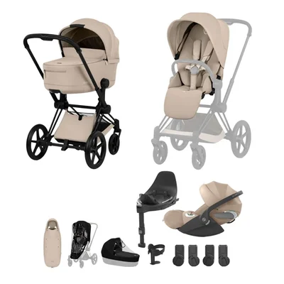 Cybex Platinum PRIAM Comfort Travel System- Cozy Beige + Matt Black