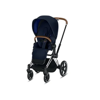 Cybex Priam Chrome Black Chassis with Tan Handles Stroller - Indigo Blue (2019)
