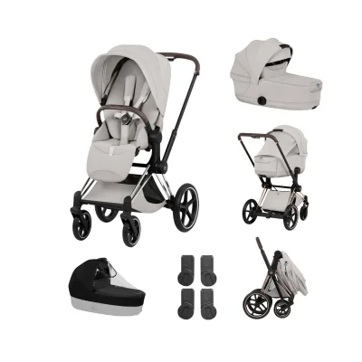 Cybex Priam Pushchair & Fold Cot Bundle - Chrome Brown/City Grey