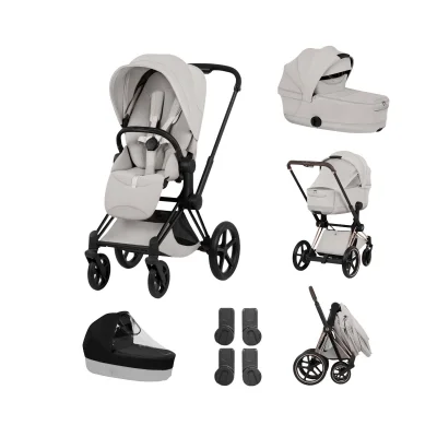 Cybex Priam Pushchair & Fold Cot Bundle - Matt Black/City Grey