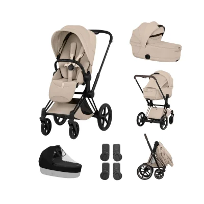 Cybex Priam Pushchair & Fold Cot Bundle - Matt Black/Cozy Beige