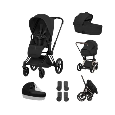 Cybex Priam Pushchair & Fold Cot Bundle - Matt Black/Sepia Black