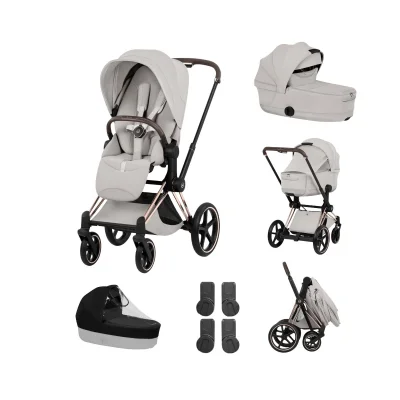 Cybex Priam Pushchair & Fold Cot Bundle - Rose Gold/City Grey