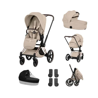 Cybex Priam Pushchair & Fold Cot Bundle - Rose Gold/Cozy Beige