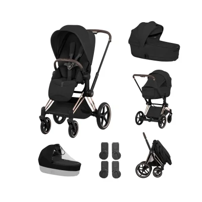 Cybex Priam Pushchair & Fold Cot Bundle - Rose Gold/Sepia Black