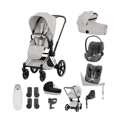Cybex Priam Style Ultimate Birth & Beyond Bundle - Rose Gold/City Grey - Blue