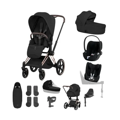 Cybex Priam Style Ultimate Birth & Beyond Bundle - Rose Gold/Sepia Black - Blue
