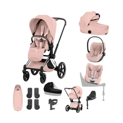 Cybex Priam Ultimate Birth & Beyond Bundle - Chrome Brown/Peach Pink