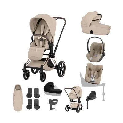 Cybex Priam Ultimate Birth & Beyond Bundle - Rose Gold/Cozy Beige