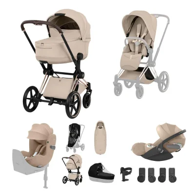 Cybex Priam Ultimate Birth & Beyond Bundle - Cozy Beige / Rose Gold / No Base