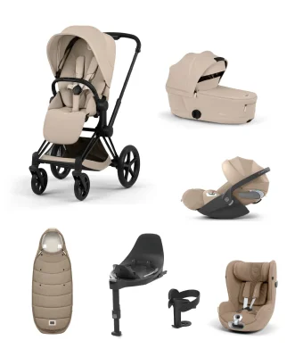 Cybex Priam Ultimate Pushchair Bundle With Cybex Cloud T Plus & Cybex Sirona T I-Size Plus Car Seat & Base - Black/Cozy Beige