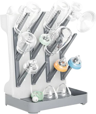 Dayacoco Baby Bottle Drying Rack, Removable Vertical Bottle Dryer Rack Holder, Space Saving Rack for Newborn Feeding Essentials - Holds Up to 12 Baby Bottles Storage (Grey)