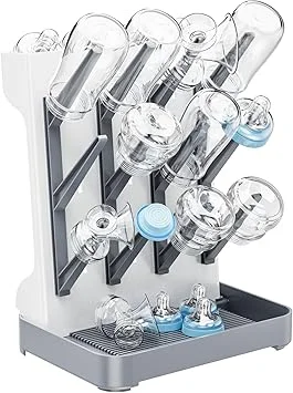 Dayacoco Baby Bottle Drying Rack, Removable Vertical Bottle Dryer Rack Holder, Space Saving Rack for Newborn Feeding Essentials - Holds Up to 12 Baby Bottles Storage (Grey) - --