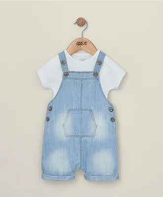 Denim Dungarees and White T Shirt