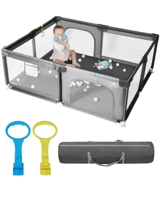 derimkcoa Baby Playpen with Mat,Large Play Pen Babies and Toddlers Safety Baby Fence, Indoor & Outdoor Anti-Slip Suckers and Zipper(150x180x66cm)