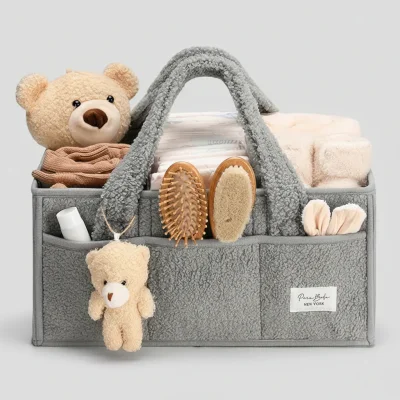 Diaper Caddy Organizer Plush Sherpa Baby Storage Basket