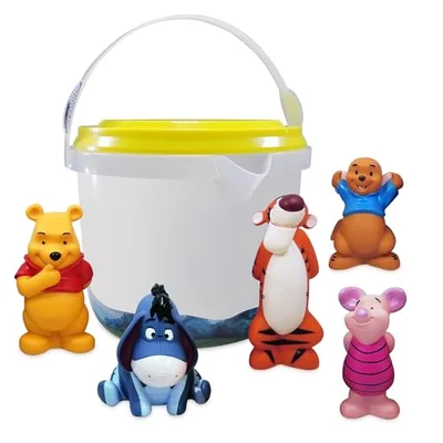 Disney Store Official Winnie the Pooh Bath Toy Set, 5 Pc., Kids Water Toy Set Includes Winnie the Pooh, Eeyore, Piglet, Roo and Tigger in Useful Plastic Container - Suitable for 6 Months+ - H10 X W9cm
