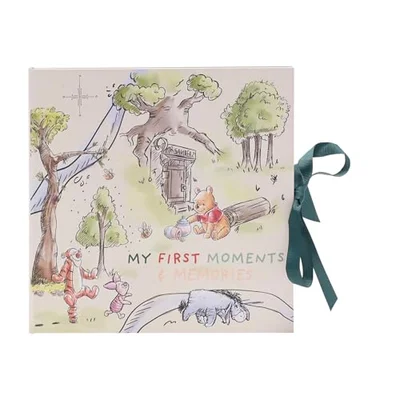 Disney Winnie the Pooh Baby Memory Book – My First Moments & Memories | First Year Record Book for Boys & Girls | Newborn Gift with Ribbon Closure | Official Widdop Keepsake Album - H: 21cm x W: 21cm.
