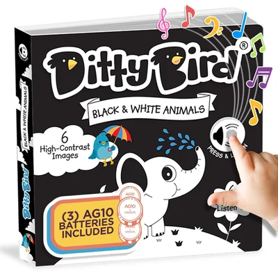 Ditty Bird High Contrast Black & White Baby Book | Early Learning Resources with Sound | Visual Stimulation & Tummy Time Sensory Toys | Montessori ... chat, canard et contraste noir et blanc