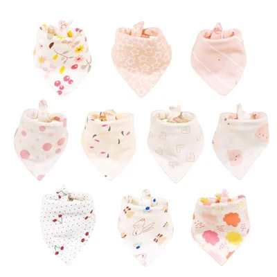 DMSELL 10 Pack Baby Bandana Dribble Bibs for Girls, Drool Bibs with Adjustable Snaps,100% Cotton Drool Bibs for Girls 0-36 Months Newborn and Toddlers - Pink