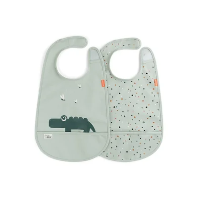 Done By Deer Bib with Velcro 2 Pack - Croco Green
