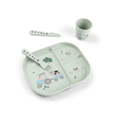 Done by Deer Foodie Dinner Set w/suction - Tiny Farm Green