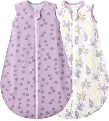 Duomiaomiao Baby Sleeping Bag 0.5 Tog Sleeping Bag, Baby Summer Sleep Sack 2 Pack 100% Cotton Unisex Infant Newborn Sleep Bag 6-18 Months, Purple
