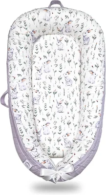 EAQ Baby Nest Pod for Newborn,Baby Sleep Pod Soft Breathable 100% Cotton Napping or Traveling for 0-12 Months,Travel & Baby Essential Gift for Newborn - Leaves dunkelgrey