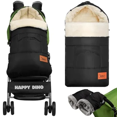 EAQ Cosytoes Footmuff with Handmuff Baby Footmuff Fleece Lined Cosytoes Warm Washable Universal Pushchair Footmuff - Black+Handmuff