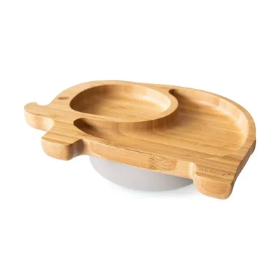 eco rascals Elephant Shaped Bamboo Suction Plate-Grey - Grey