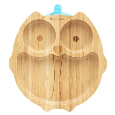 eco rascals Owl Shaped Bamboo Plate - Blue