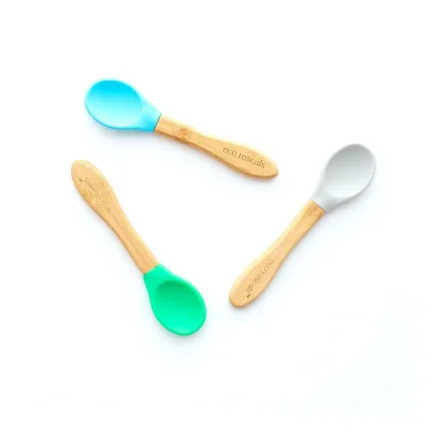 eco rascals Pack of 3 Mixed Colour Spoons-Grey/Blue/Green - Blue, Green, Grey, Yellow