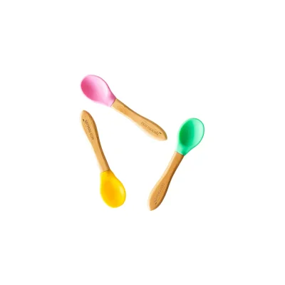 eco rascals Pack of 3 Mixed Colour Spoons-Pink,Green,Yellow (NEW) - Green, Pink, Yellow