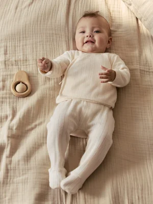 Ecru Pointelle Bodysuit Leggings And Cardigan Baby Set