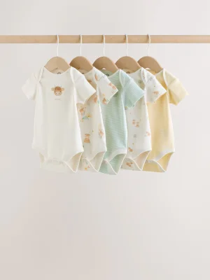 Ecru White Short Sleeve Baby Bodysuits 5 Pack