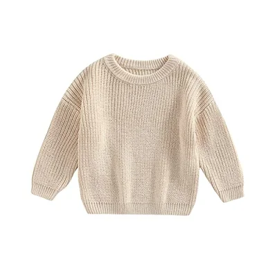 Edhomenn Toddler Baby Knit Sweaters Round Neck Long Sleeve Solid Color Sweatshirt Loose Ribbed Pullovers Infant Boys Girls Fall Outfits (01 Apricot, 3-4 Years) - 01 Apricot / 3-4 Years