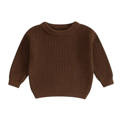Edhomenn Toddler Baby Knit Sweaters Round Neck Long Sleeve Solid Color Sweatshirt Loose Ribbed Pullovers Infant Boys Girls Fall Outfits (81 Brown, 0-3 Months) - 81 Brown / 0-3 Months