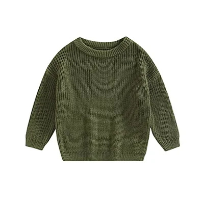 Edhomenn Toddler Baby Knit Sweaters Round Neck Long Sleeve Solid Color Sweatshirt Loose Ribbed Pullovers Infant Boys Girls Fall Outfits (01 Green, 0-3 Months) - 01 Green / 0-3 Months