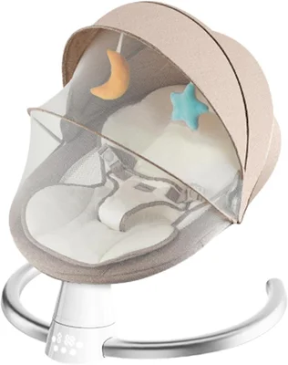 Electric Baby Bouncer with Bluetooth, Baby Bouncer Chair with 5 Swing Speed, 3-Stage Timer and Remote Control, Portable Swing Chair from Birth for Newborn Boys Girls (Khaki) - Khaki