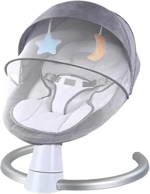 Electric Baby Bouncer with Bluetooth, Baby Bouncer Chair with 5 Swing Speed, 3-Stage Timer and Remote Control, Portable Swing Chair from Birth for Newborn Boys Girls (Khaki) - Light Grey