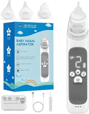 Electric Baby Nasal Aspirator, Baby Nose Cleaner, Baby Nose Sucker Vacuum Cleaner, Rechargeable Nose Cleaner with 3 Silicone Nozzles and 3 Suction Levels, Gray