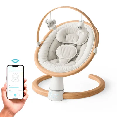 BooBoo Baby Baby Swing and Bouncer Seat with Bluetooth Audio & Toy Bar - Portable Baby Bouncer Swinging Chair and Rocker with 5 Built-in Sounds, Remote Control & Carry Case