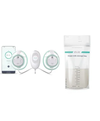 Elvie Stride 2 Double Breast Pump & Elvie Breast Milk Storage Bags - Gold