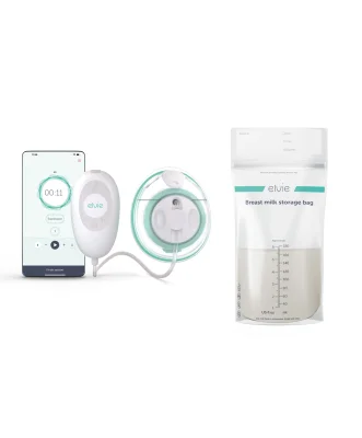 Elvie Stride 2 Single Electric Breast Pump & Elvie Breast Milk Storage Bags - Gold