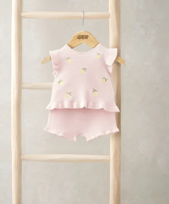 Embroidered Knit Top & Shorts Set