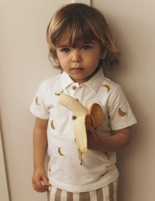 Embroidered Polo-Ivory Bananas - Default